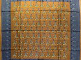 un foulard en soie orange et bleu orné d'un motif d'oiseaux