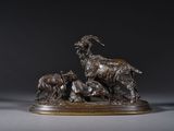 an image of a bronze statue of a goat and a dog