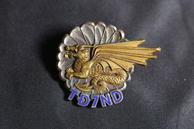 Gros plan sur un badge orné d'un dragon
