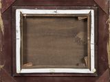 an old picture frame with a piece of wood in the middle