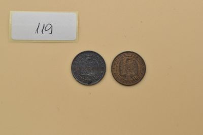 Second Empire. Centime Br. 1861 BB Strasbourg et 1862 K Bord…
