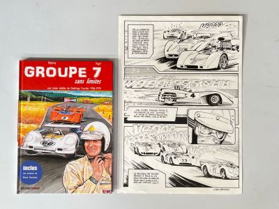a picture of a book with a picture of a race car on it