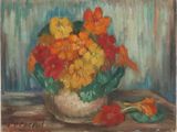 a painting of flowers in a vase on a table