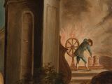 an image of a painting of a man with a wheel on fire