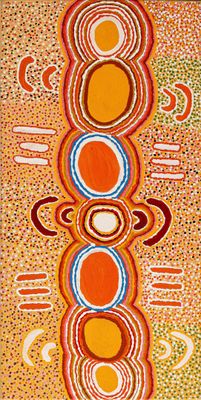 an image of a painting of three circles on a yellow background