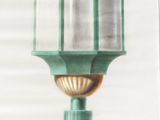 un dessin représentant un lampadaire sur lequel est perché un oiseau