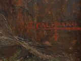 an image of a painting of a rock with a red writing on it