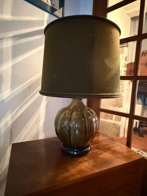a lamp that is on top of a wooden table