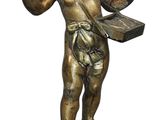 statue en bronze représentant un garçon tenant une lettre et un livre