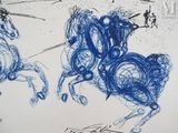 drawing of two horses with a man on a horse drawn in blue ink