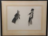 deux dessins en noir et blanc représentant une femme portant un chapeau et un manteau