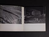 two black and white photos of an open book on a table