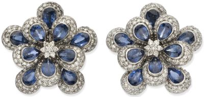 a pair of sapphire and diamond earrings