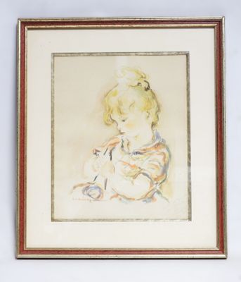 Katherine LIBROWICZ (1912-1991), Fillette tricotant. - Photo 1