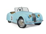 a blue toy car with a number 8 on it