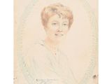 a drawing of a woman with short hair and a white shirt