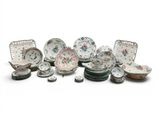 a lot of plates and bowls sitting on a table