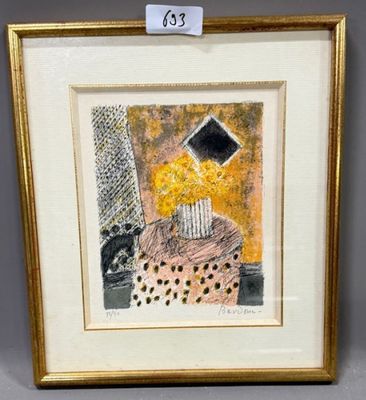 BAVIONE - Bouquet de fleurs Lithographie en couleur sur papi…