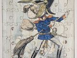 a picture of a puzzle piece with a picture of a man holding a broom