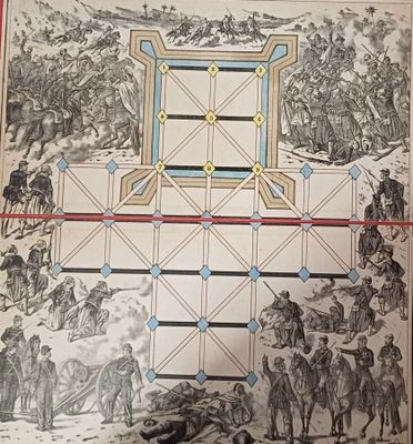 une image représentant un plateau de jeu sur lequel figure une scène de bataille