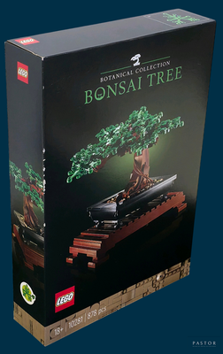 une boîte de Lego sur laquelle est représenté un bonsaï