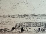 drawing of a view of a beach with a boat in the distance