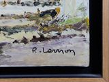 a picture of a painting of a man on the beach