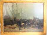 tableau représentant un tableau dans lequel figure un groupe d'hommes debout sur une plage