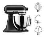 an image of a black kitchen aid mixer with a whisk attachment
