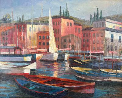 PELLEGRINI. PELLEGRINI (XX°) Les barques Huile sur bois sign…