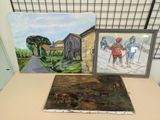 two paintings on the table next to each other
