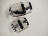 two plastic containers that have a chain attached to them