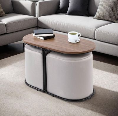 Table basse ovale couleur noyer , pieds en métal noir avec 2…