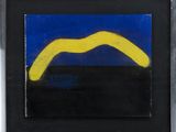 a painting of a yellow banana in a black frame