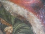 un tableau représentant un homme portant un chapeau rouge et un manteau vert