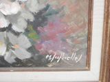 a painting of a vase of flowers on a table