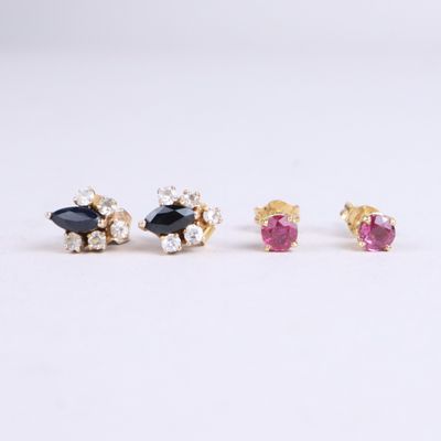 three pairs of sapphire and diamond stud earrings