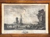 an old picture of a ship in a harbor with people on it