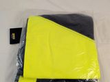 a yellow and black bag on a white surface