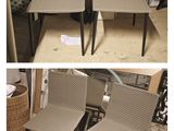 two pictures of a couple of chairs sitting on top of a wooden floor