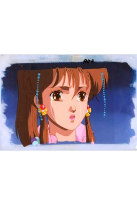 an image of a girl with long brown hair wearing a pink shirt