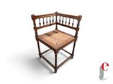 une chaise en bois avec une assise tissée sur fond blanc