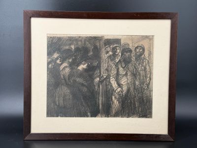 une image représentant un dessin d'un groupe de personnes debout devant un miroir