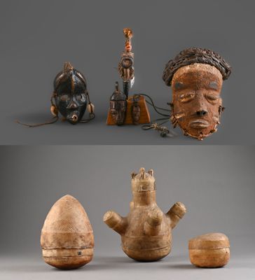 deux images d'une collection d'objets d'art africain sur fond gris