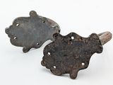 pair of antique iron door knobs on a white background