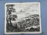 a black and white drawing of a house on a hill