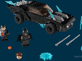 batman ' s batmobile and other legos are shown in a blue background