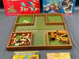 une boîte en bois contenant un jeu, posée sur une table