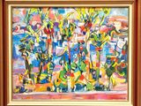painting of a painting of a group of people in a park
