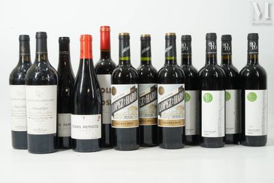 des bouteilles de vin sont alignées sur une surface blanche